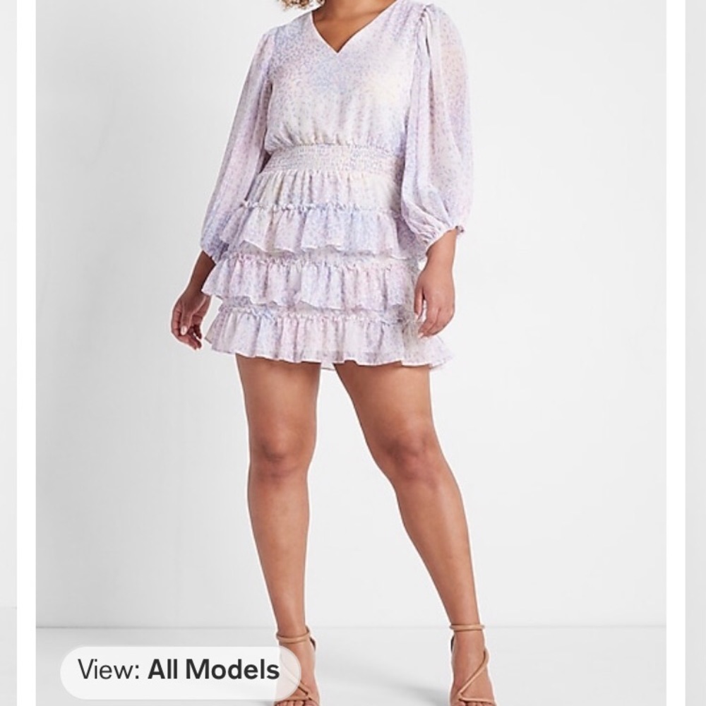 Express smocked waist tiered ruffle mini dress NWT - Picture 8 of 11
